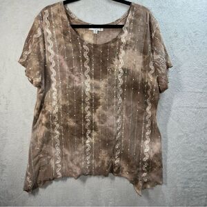 Shannon Ford New‎ York Womans Stretch Blouse Top Shirt Brown Sequin Accent XLP